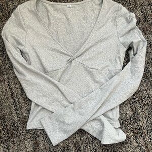 Women's Gray V-Neck Top and Flared Leggings Set